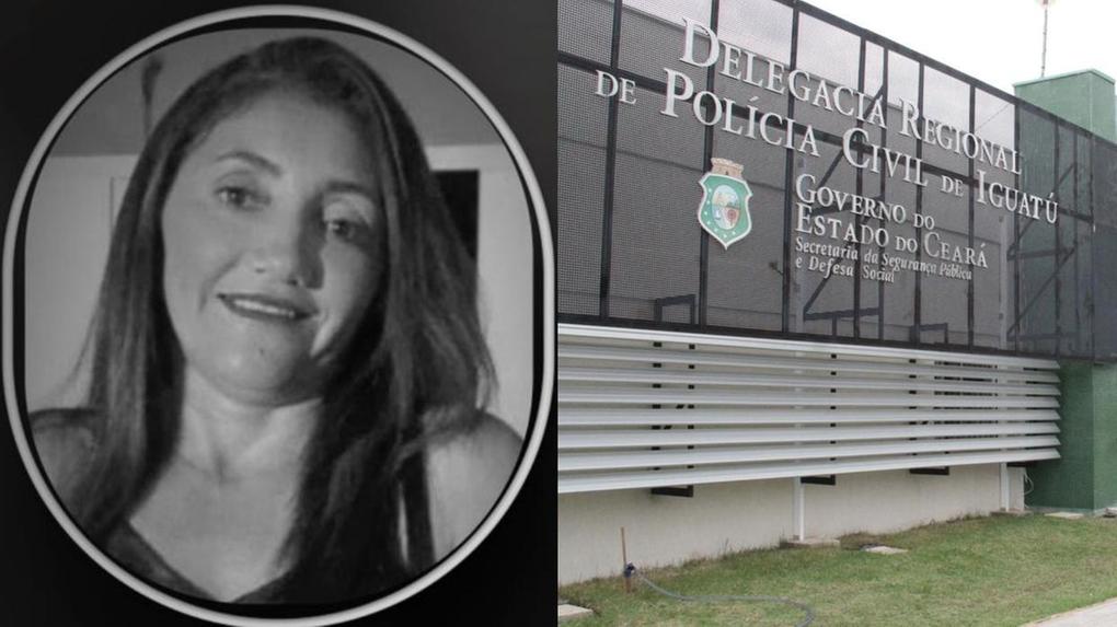 As fotos mostram a imagem de Antônia Ione Rodrigues da Silva, morta a tiros e facadas em Saboeiro, e a Delegacia Regional de Iguatu, que começou a investigação do caso.