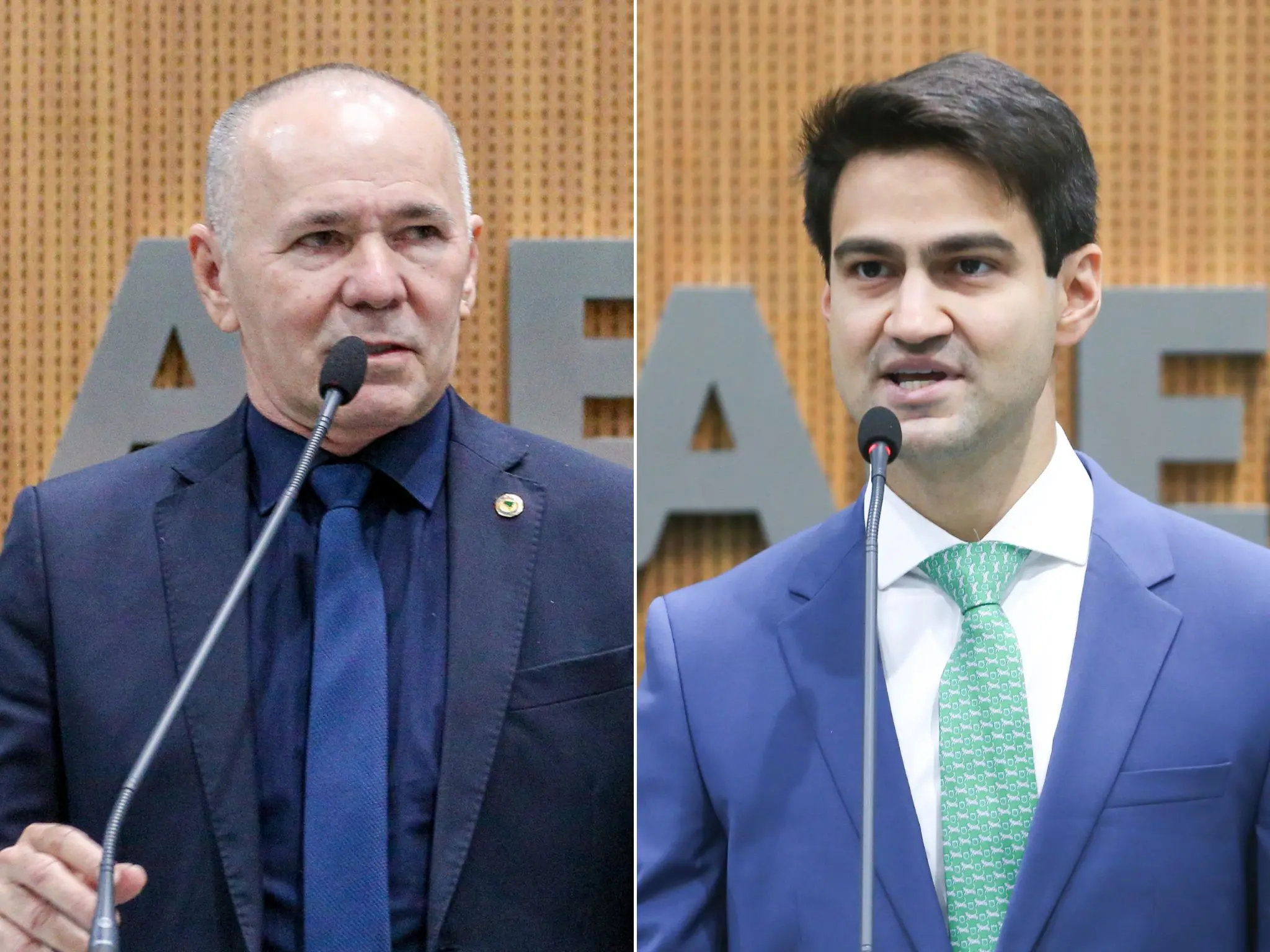 Fotos mostram deputados Alcides Fernandes e Pedro Matos durante discurso na Alece