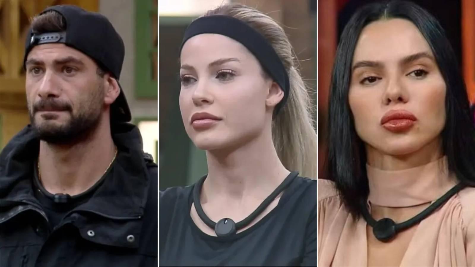 Imagem mostra colagem com imagens dos participantes de A Fazenda Nizam Hayek, Saory Cardoso e Tàmires Assîs, que estão na quinta roça do programa.