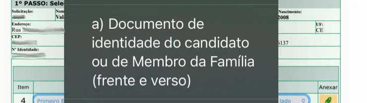 Imagem mostra captura de tela da plataforma de inscrição no vestibular da Uece, com pedido de envio de documento por estudantes.
