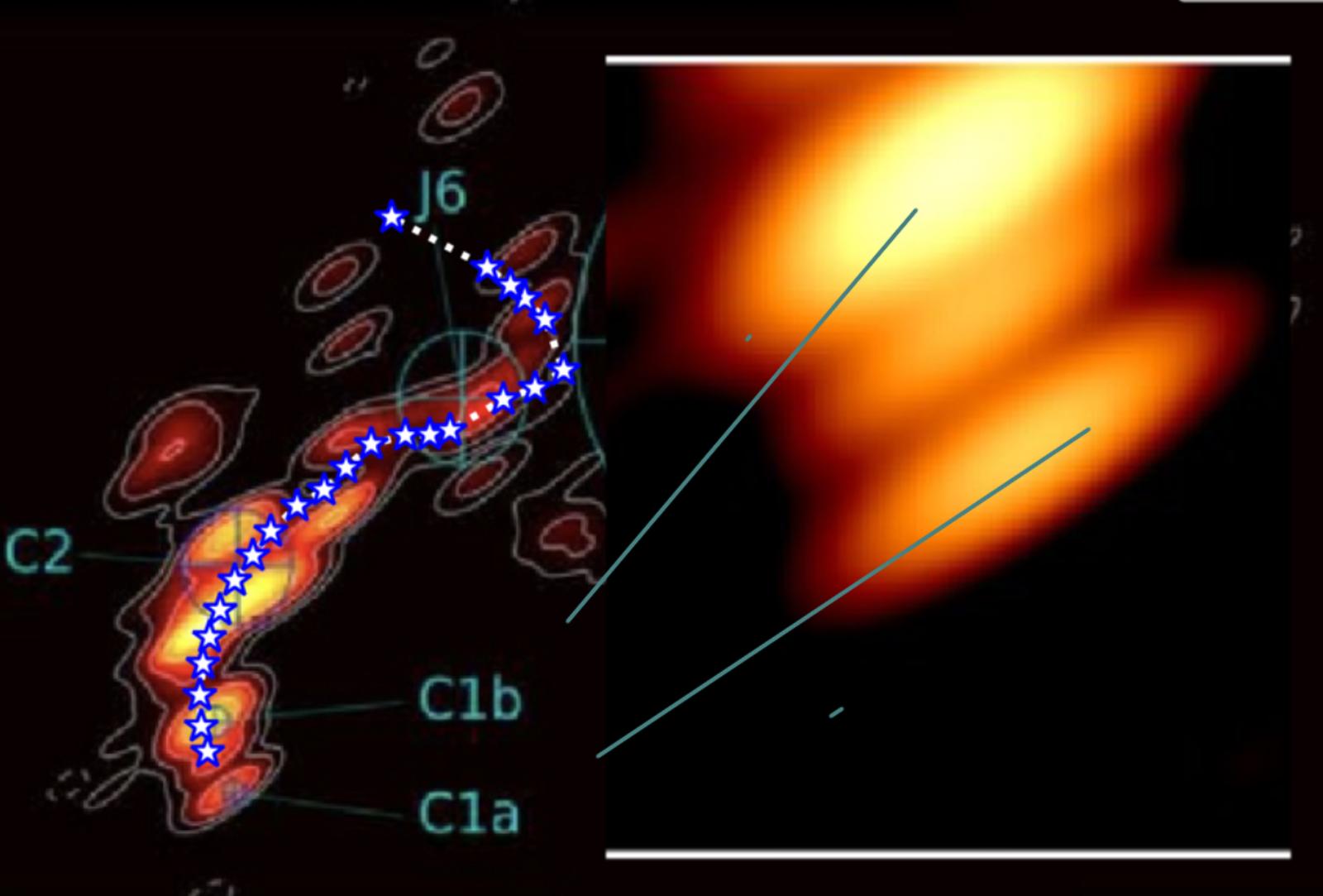 Imagem mostra dois buracos negros orbitando um ao outro.