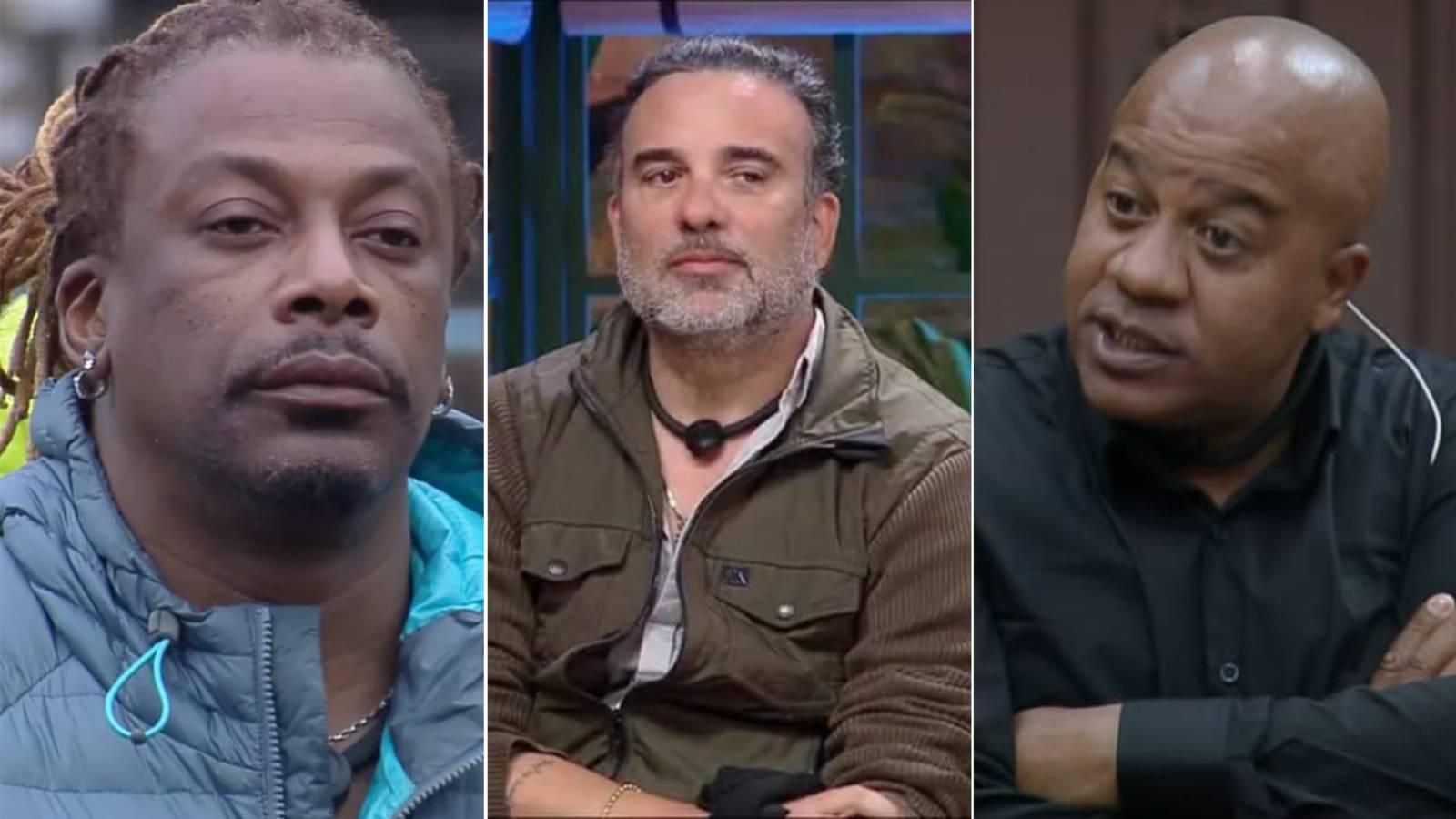 Imagem mostra colagem com fotos de Créo Kellab, Fabiano Moraes e Toninho Tornado, participante de A Fazenda que disputam a prova do fazendeiro em 29 de outubro de 2025.