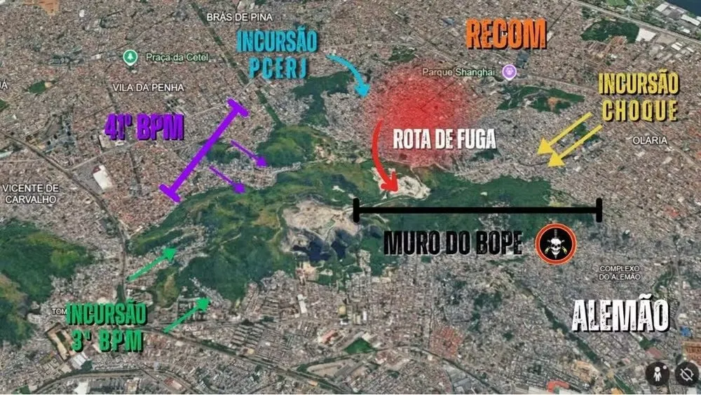 Os agentes visavam encaminhar os suspeitos e criminosos em direção ao muro do Bope.