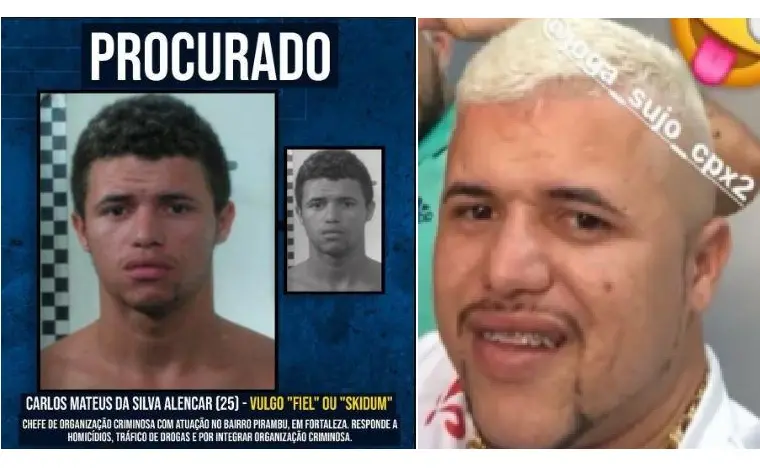 nas duas fotos podem ser vistos carlos mateus, o skidum, fiel, lider do comando vermelho no pirambu, fortaleza, ceara