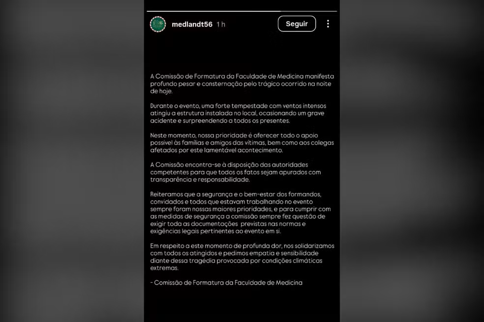 nota da faculdade de medicina organizadora da festa com o morto.