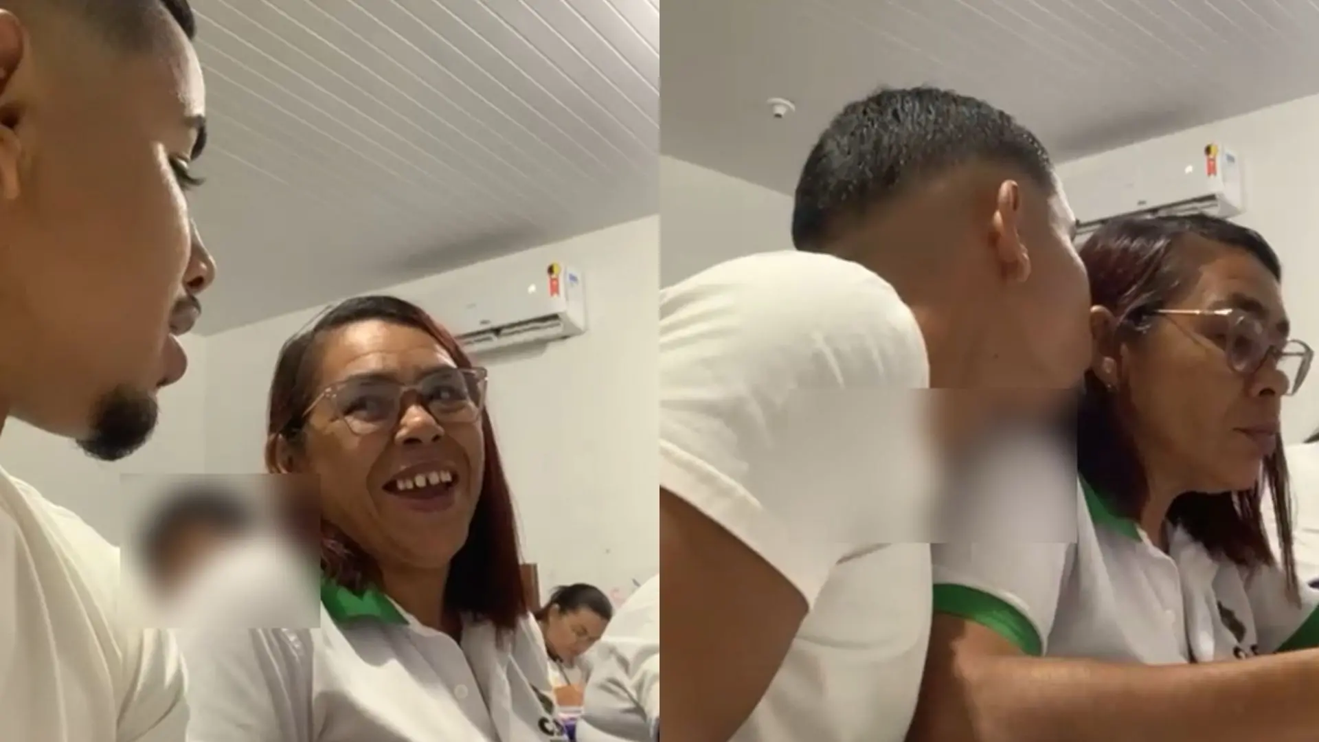 Foto de Diego e Dilma, mãe e filho que estudam juntos na mesma sala do EJA e viralizaram ao compartilhar a história nas redes sociais