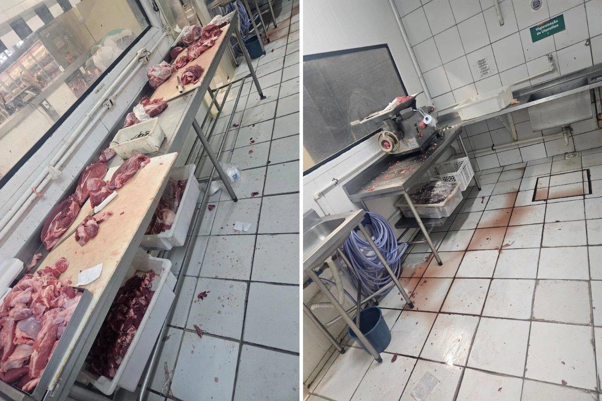 Imagem do frigorífero de unidade do supermercado Centerborx em Fortaleza interditado por falta de condições sanitárias