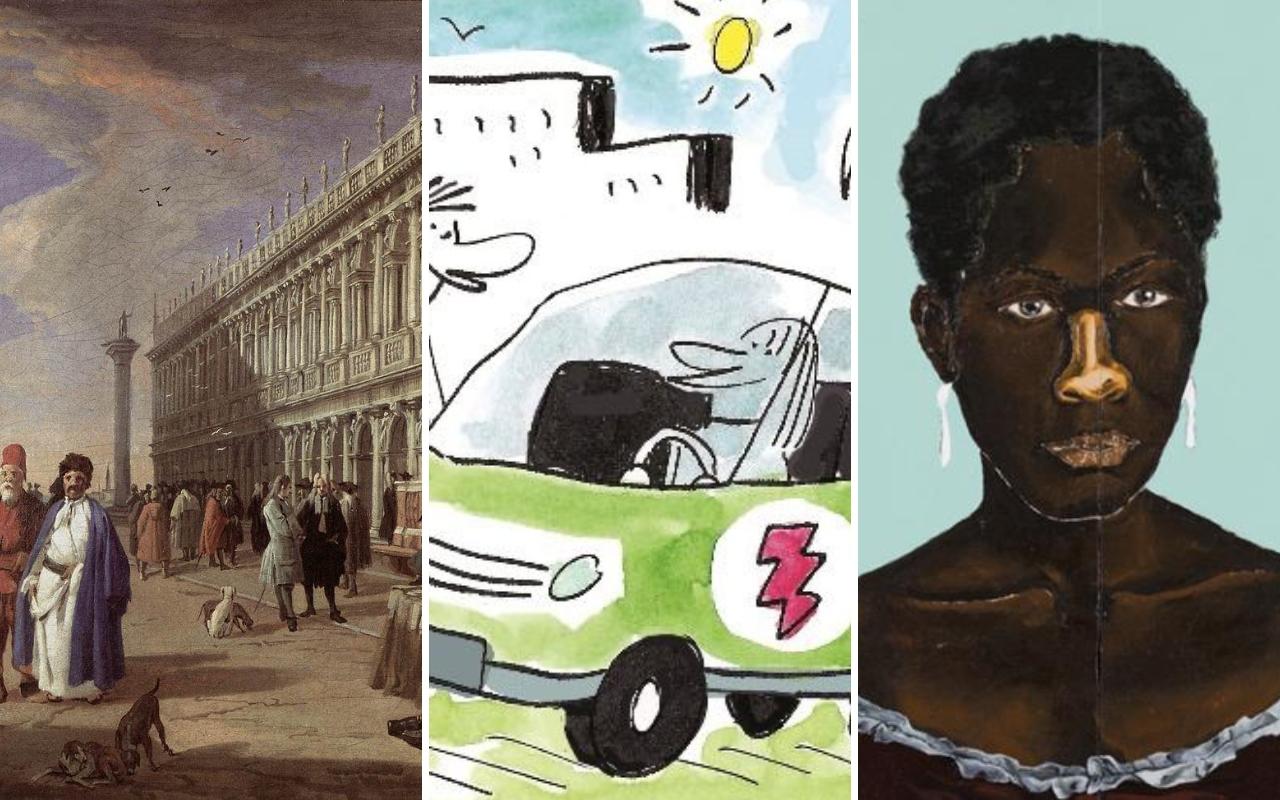 Imagens de pinturas e charges usadas no primeiro dia de prova do Enem 2025.