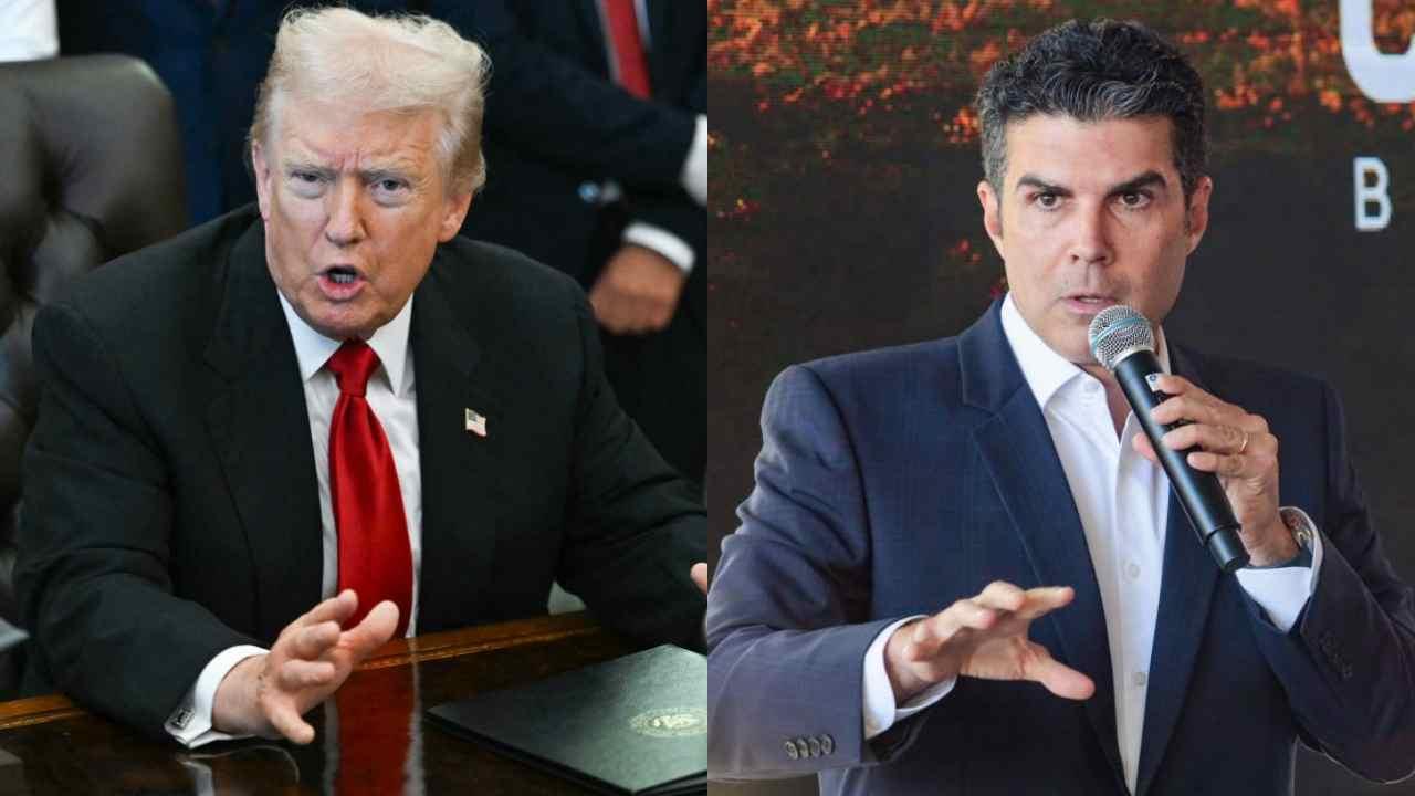 Duas fotos lado a lado. À esquerda, uma imagem Donald de Trump e, à direita, de Helder Barbalho.