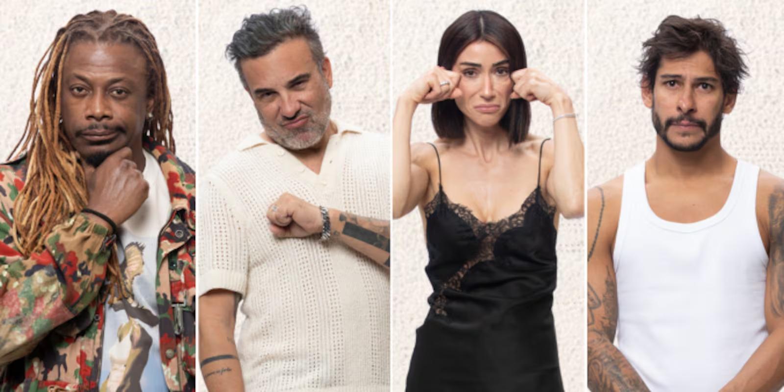 montagem de fotos de Creo Kellab, Fabiano Moraes, Michelle Barros e Shia Phoenix no Super Paiol de A Fazenda.