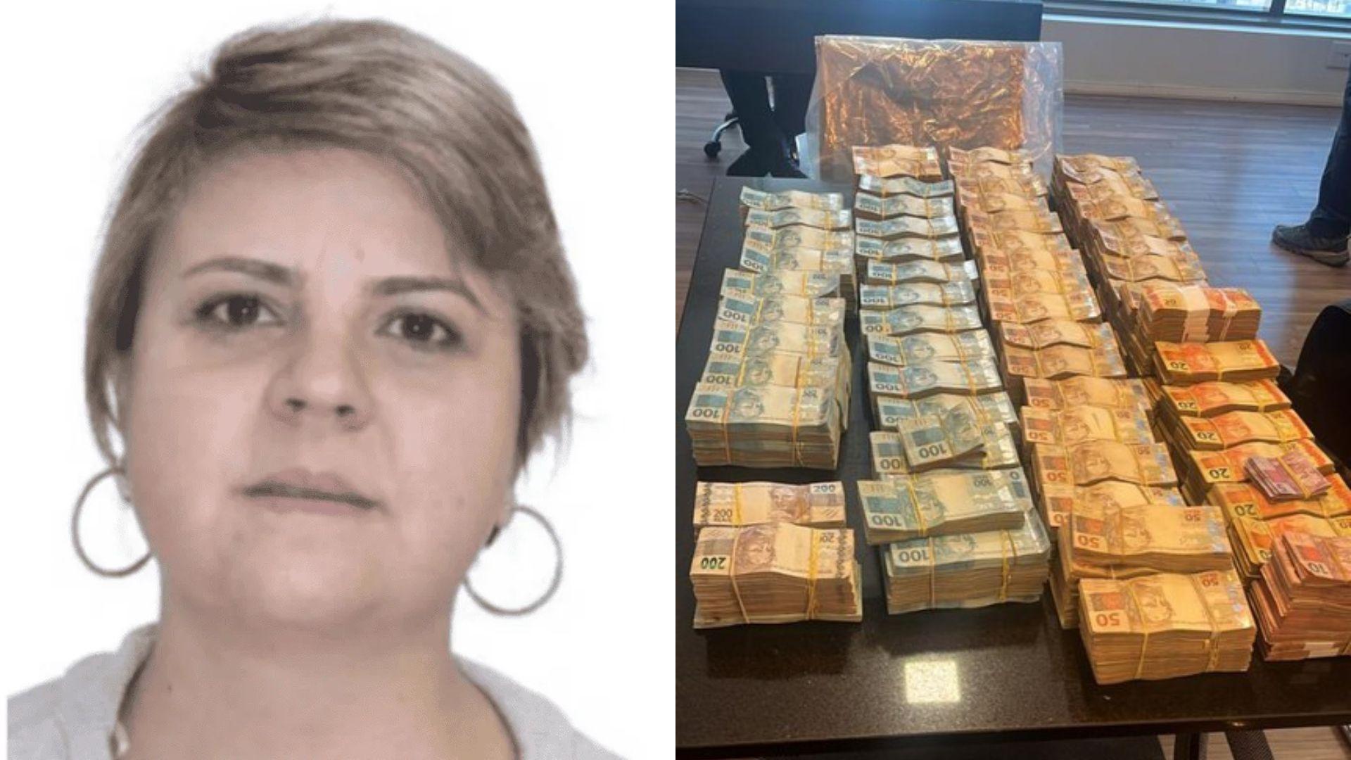 Colagem de foto da ex-nora de Lula e dinheiro apreendido pela PF.