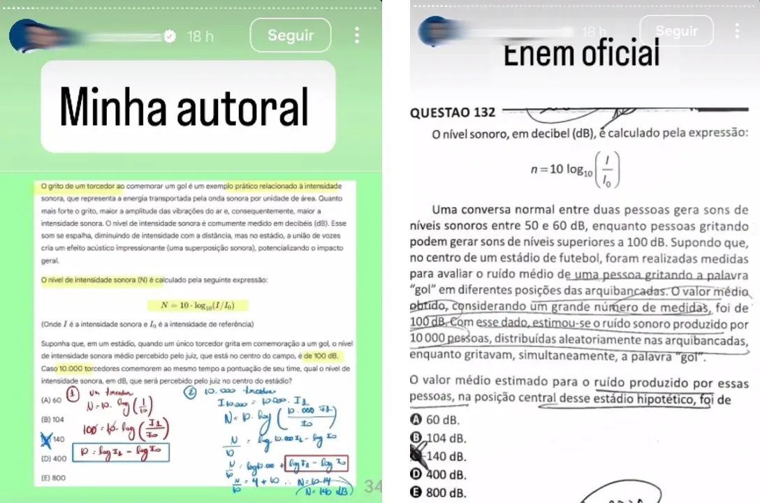 Imagem mostra reprodução de questão supostamente vazada do Enem 2025.