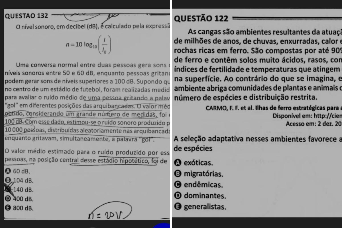 Imagem de questões anuladas do Enem 2025.