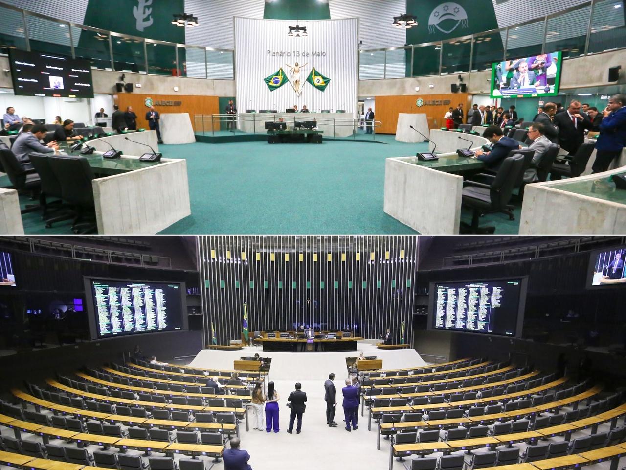 Plenários da Assembleia Legislativa e da Câmara dos Deputados.