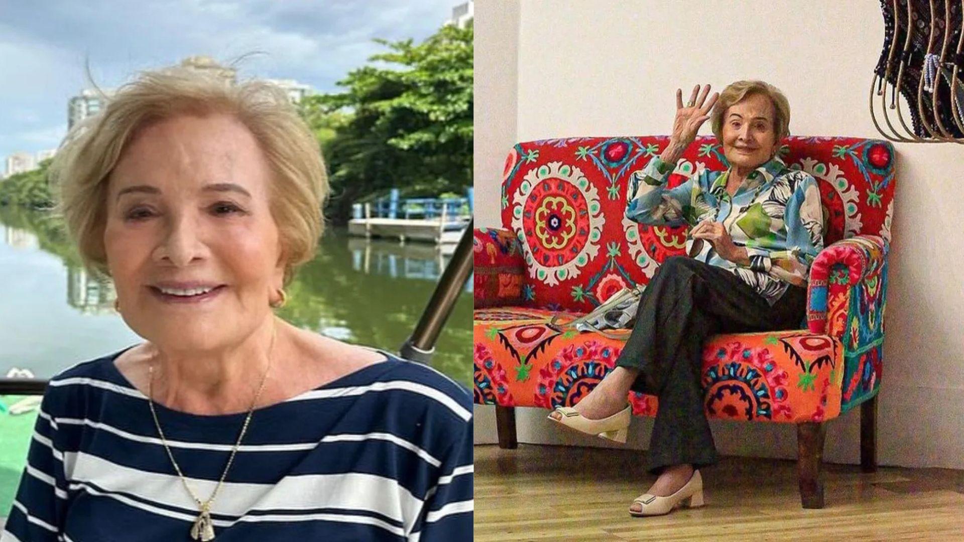 Colagem que mostra como esta Glória Menezes já na velhice, em bom estado de saúde.