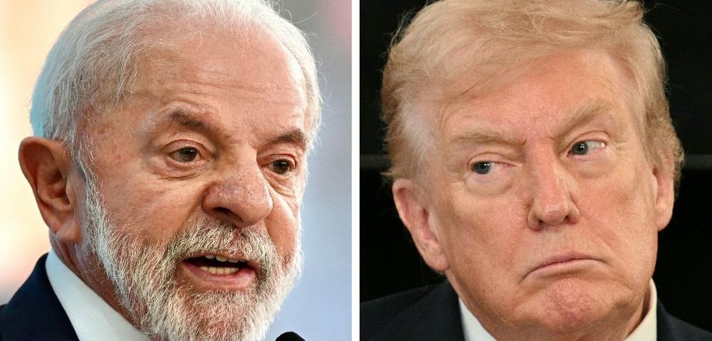 Colagem mostra Lula, presidente do Brasil, e Donald Trump em momentos diferentes. Imagem usada em matéria sobre artigo do jornal New York Times (NYT).