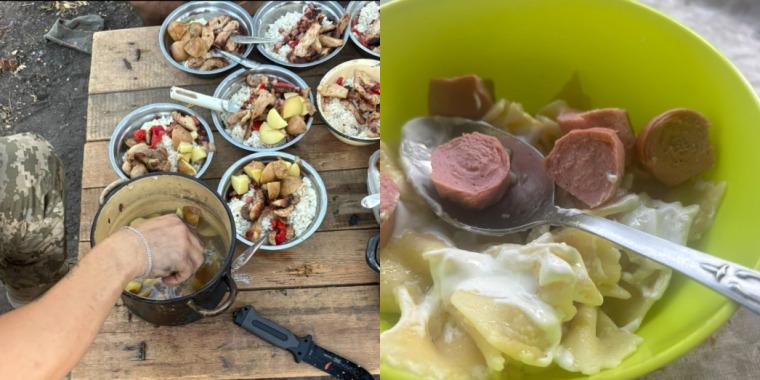 A imagem mostra refeições preparadas por cearense na de guerra da Ucrânia.