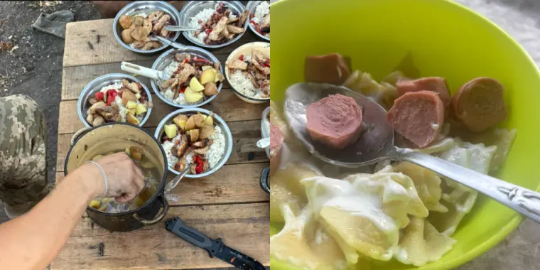 A imagem mostra refeições preparadas por cearense na de guerra da Ucrânia.