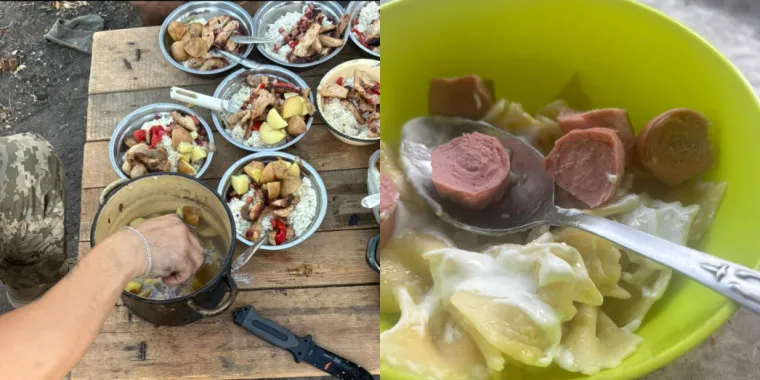 Cearense na guerra da Ucrânia mostra alimentação simples feita pelos próprios militares em meio aos combates.