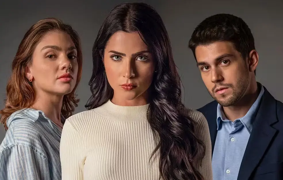 foto de protagonistas da primeira novela vertical da Globo, Tudo Por Uma Segunda Chance, com Jade Picon, Daniel Rangel e Debora Ozório.