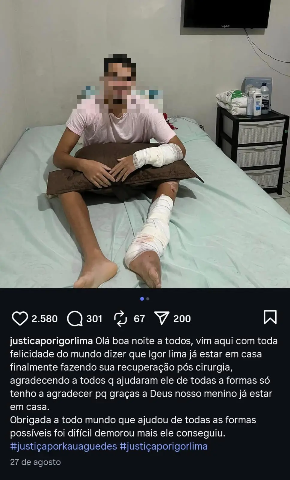 Imagem mostra jovem após o acidente.