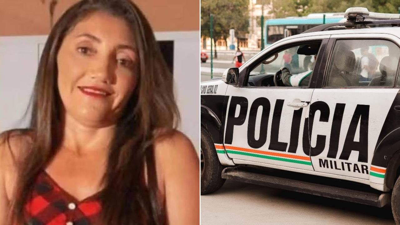 Montagem de fotos de Antônia Ione Rodrigues da Silva, ex-cozinheira da PMCE morta a tiros em Saboeiro, e de um carro da corporação.