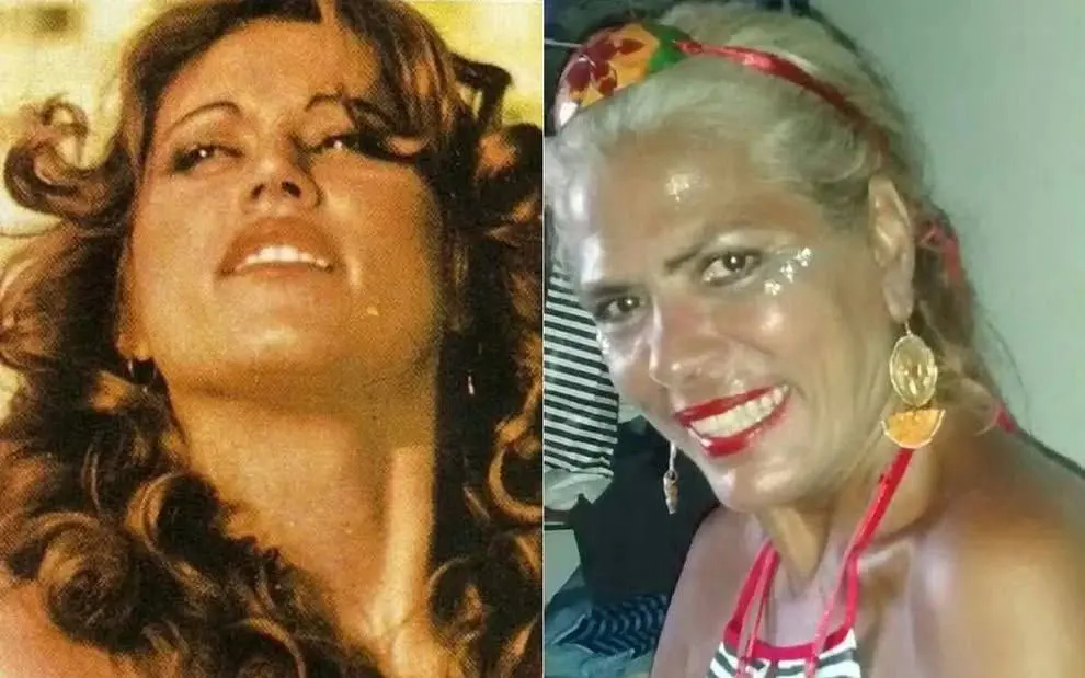 Montagem com foto antiga e atual da artista.