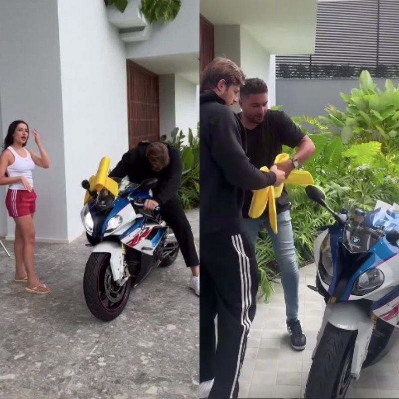 Juliette ficou surpresa ao ganhar a moto do noivo. 