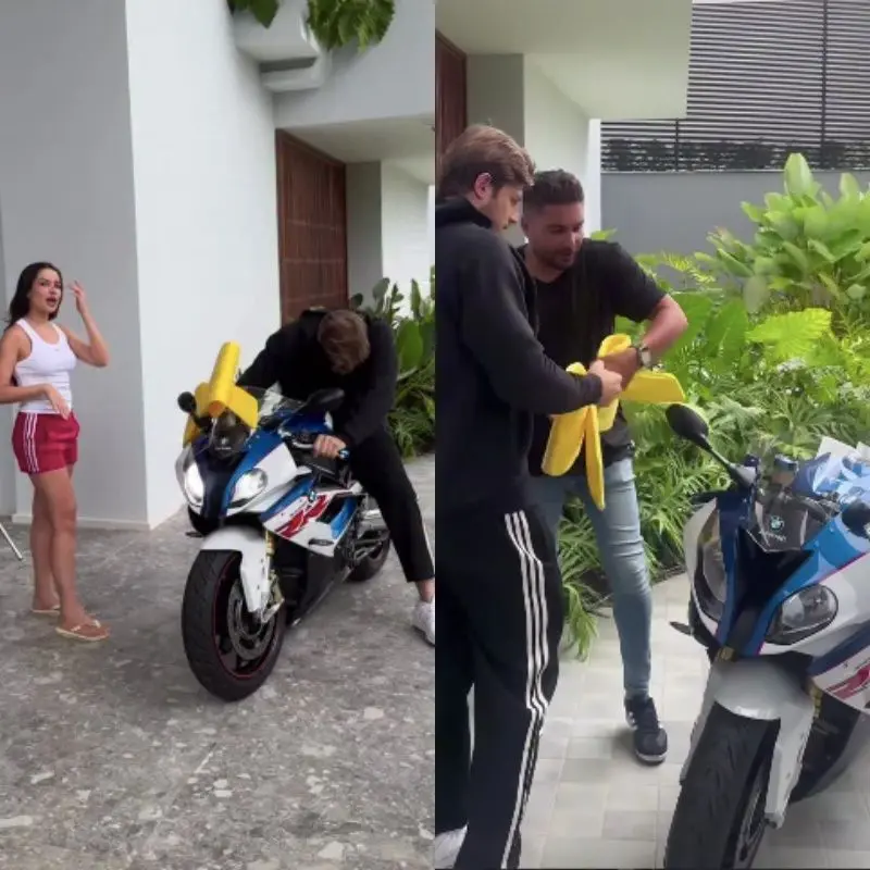 Juliette ficou surpresa ao ganhar a moto do noivo. 