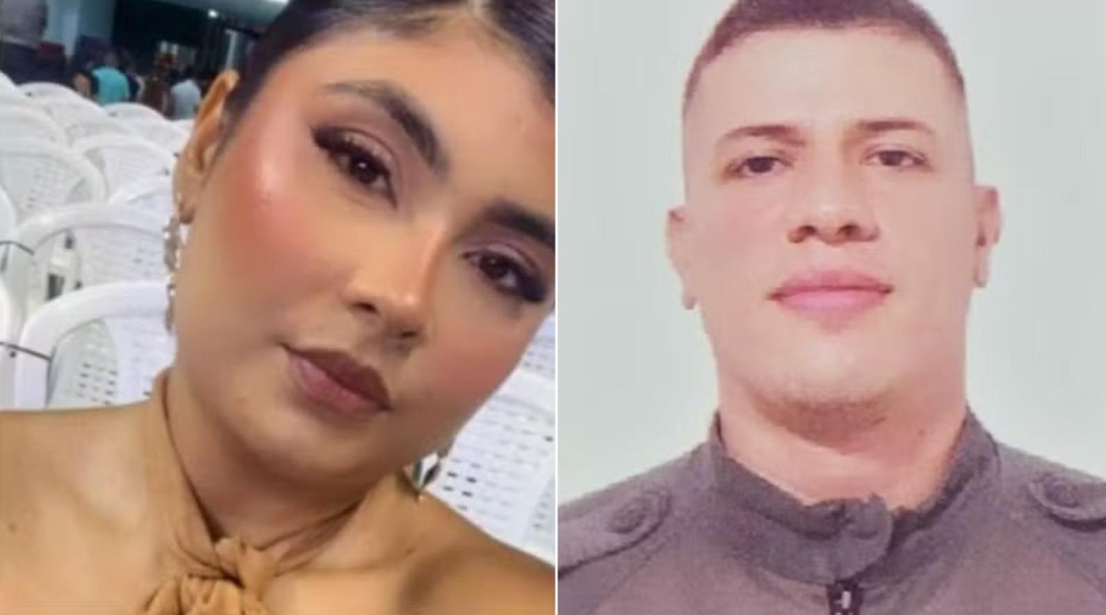 Larissa à esquerda e Joaquim à direita. São dois jovens policiais militares.