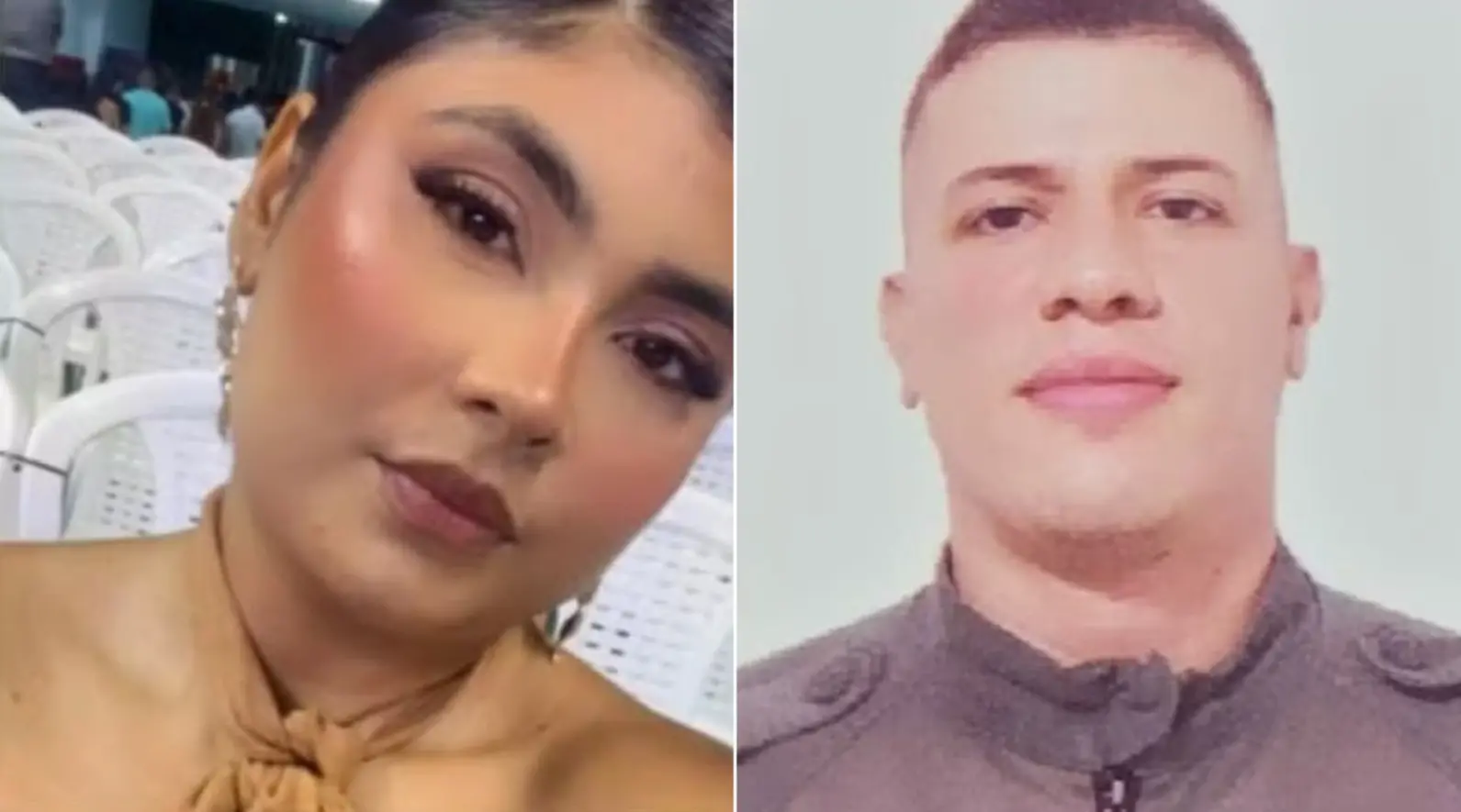 Larissa à esquerda e Joaquim à direita. São dois jovens policiais militares.