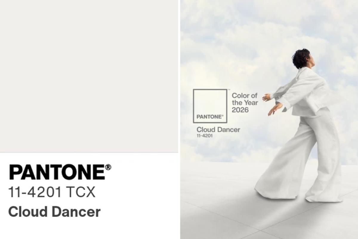 Imagem da cor Cloud Dancer escolhida como cor do ano de 2026 pela Pantone.