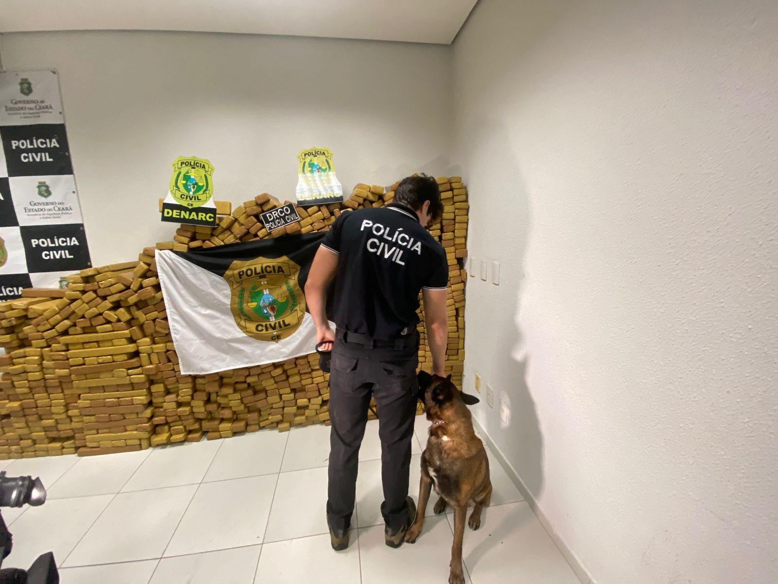 toneladas de maconha apreendidas em operacao da policia, cachorro que auxiliou na operacao.