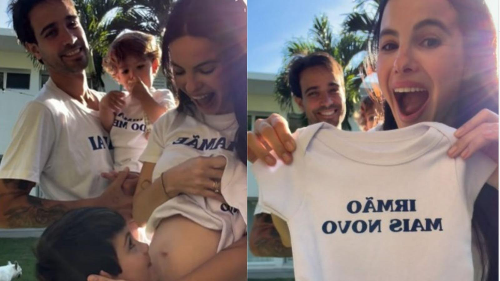 Família da atriz Sthefany Brito anunciando a chegada do terceiro filho.