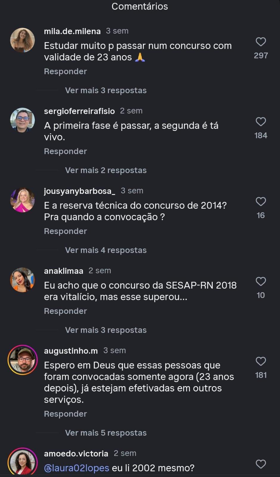 Imagem mostra print de comentários nas redes.
