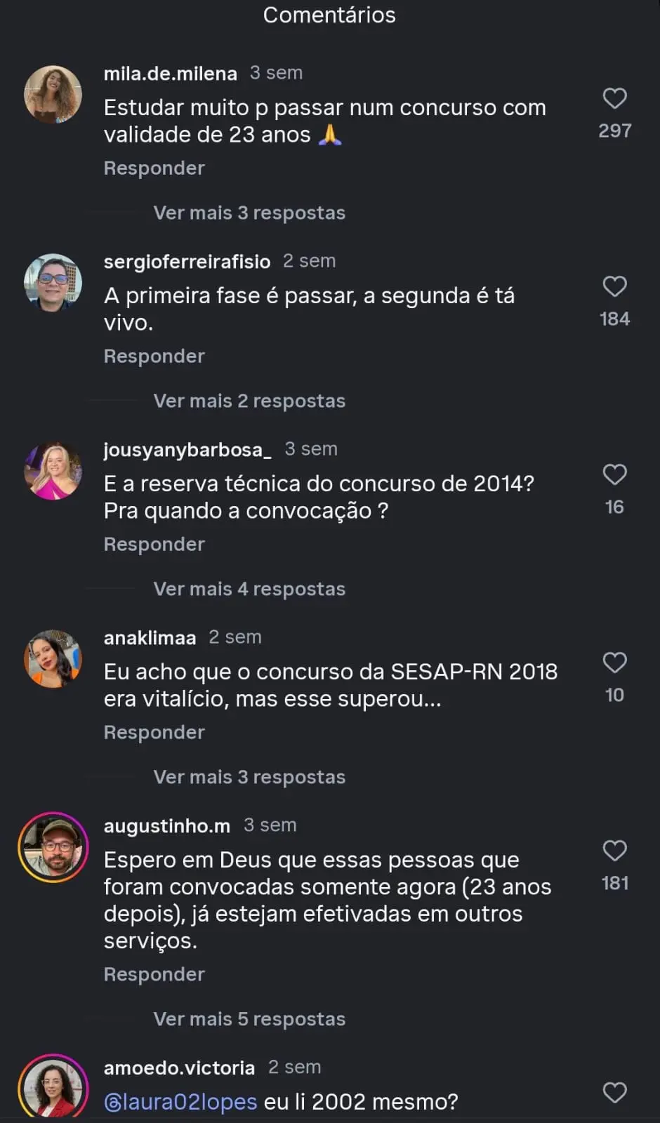 Imagem mostra print de comentários nas redes.