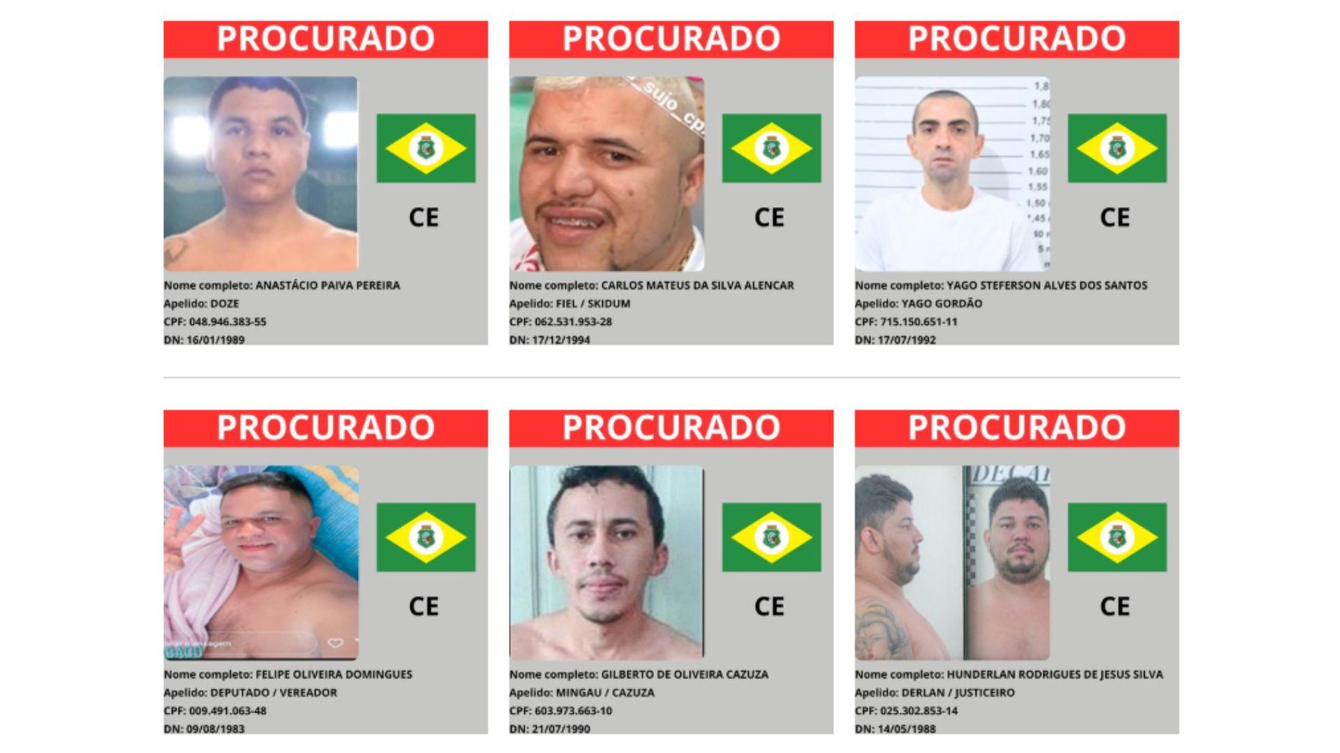 Fotos de criminosos procurados no Ceará.