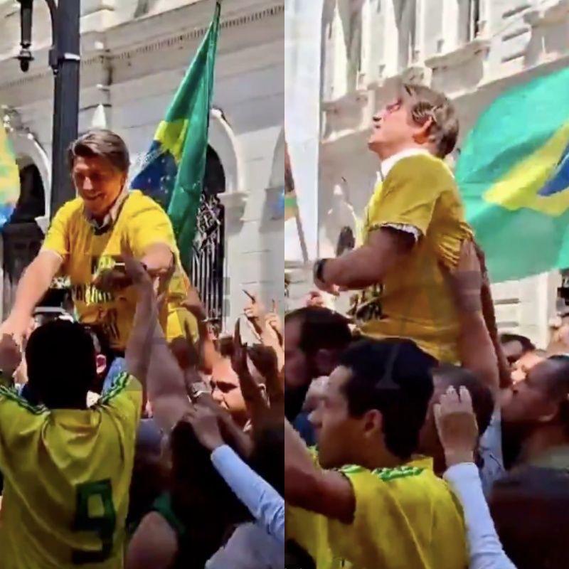 Imagens que circularam nas redes sociais mostram o ator norte-americano Jim Caviezel interpretando Bolsonaro no filme Dark Horse.