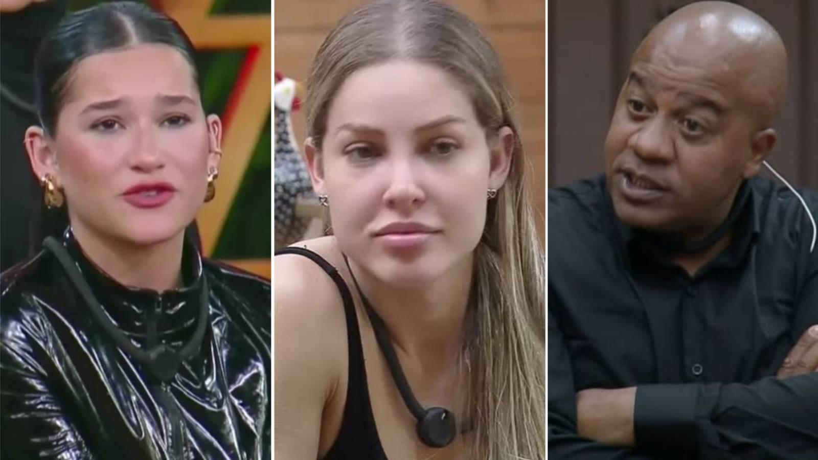 Colagem mostra imagens de Duda Wendling, Saory Cardoso e Toninho Tornado, participantes do reality show a fazenda que disputam a prova do fazendeiro.