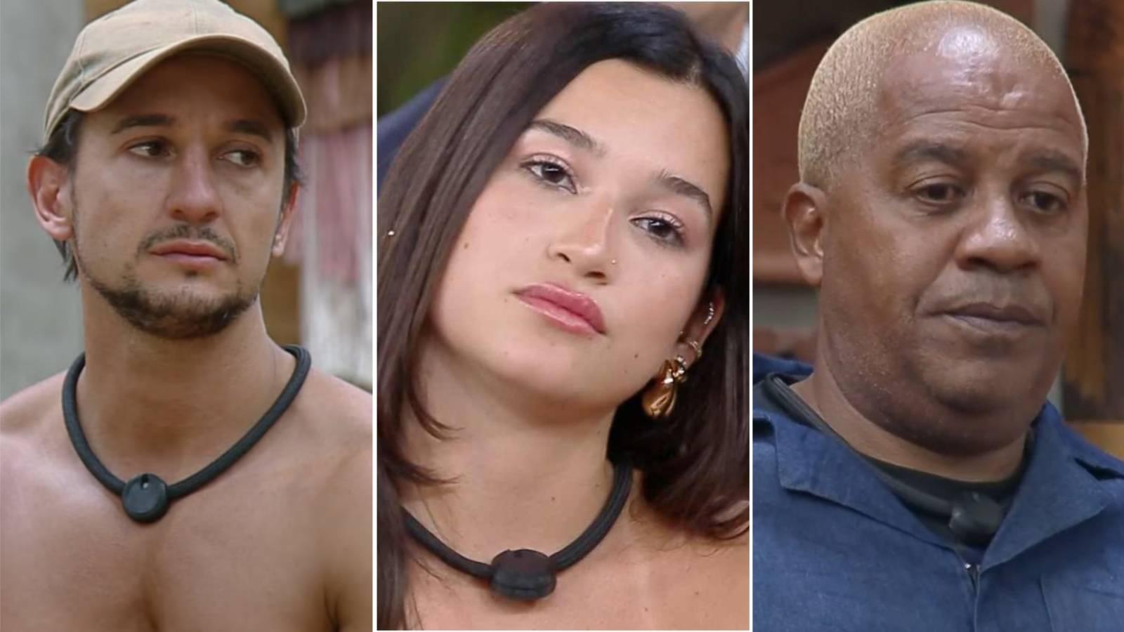 Imagem mostra colagem com Luiz Mesquita, Duda Wendling e Toninho Tornado, participantes do reality show a fazenda que estão na 12ª roça.