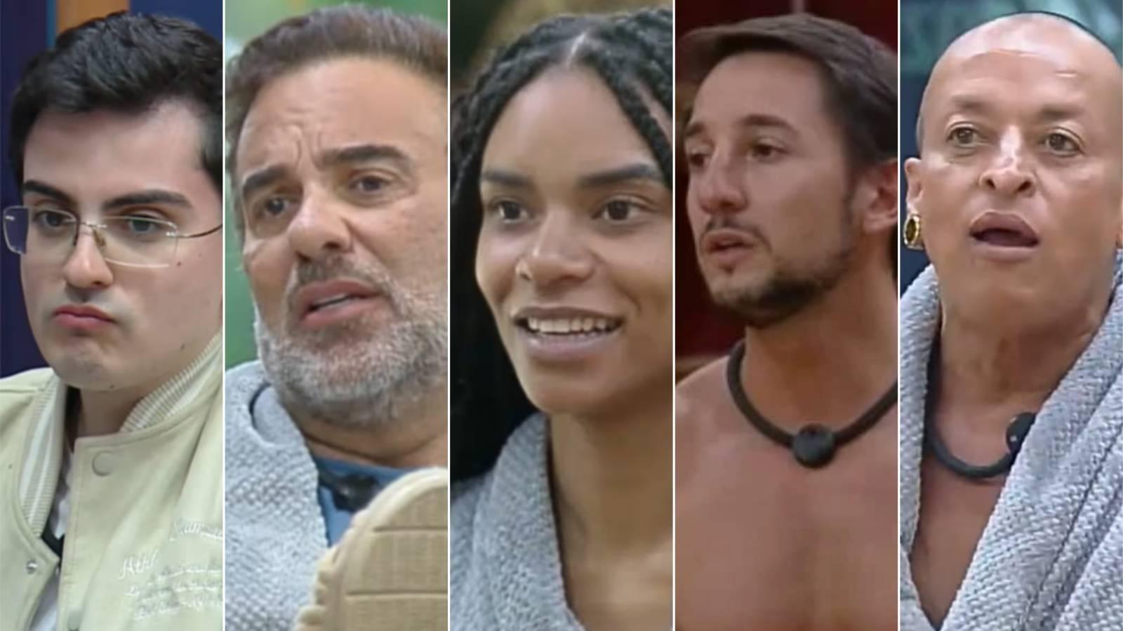 Combinação de imagens mostra fotos de Dudu Camargo, Fabiano Moraes, Kathy Maravilha, Luiz Mesquita e Walério Araújo, participantes de A Fazenda que estão na roça especial do programa.