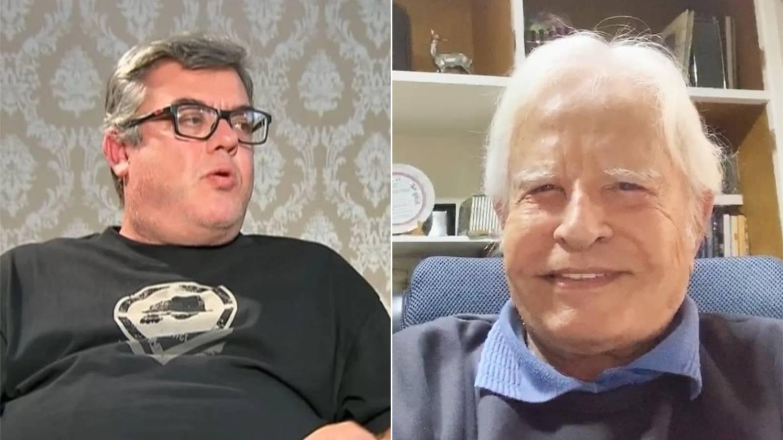 Combinação mostra, à esquerda, Rodrigo Radenzév Simões Moreira, filho do apresentador Cid Moreira, e à direita, uma foto de Cid Moreira.