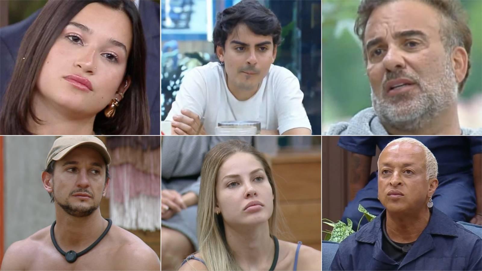 Combinação mostra imagens dos peões Duda Wendling, Dudu Camargo, Fabiano Moraes, Luiz Mesquita, Saory Cardoso e Walério Araújo, participante do reality show A Fazenda 17 que disputam a última roça do programa.
