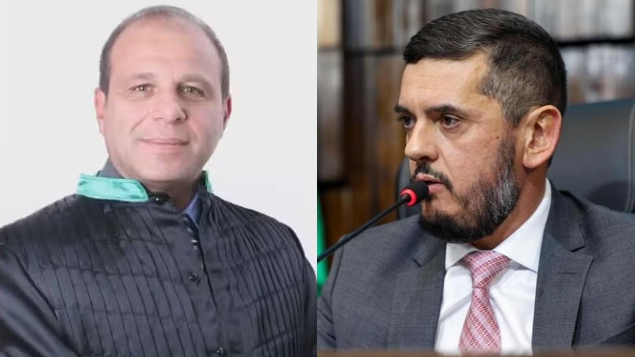 Fotos lado a lado do Desembargador Macário Ramos Júdice Neto e Rodrigo Bacellar.