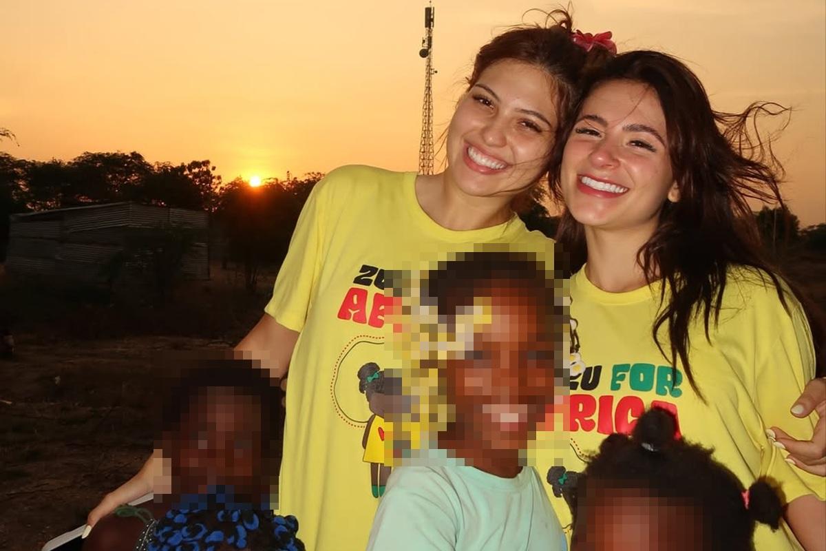 foto das influenciadoras Mari Menezes e Nathalia Valente em trabalho voluntário na África.