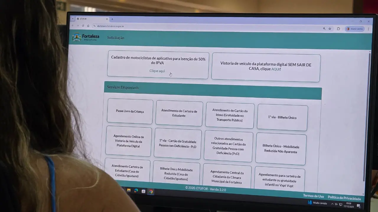 Site da Etufor com serviço de cadastro aos motoristas de app.