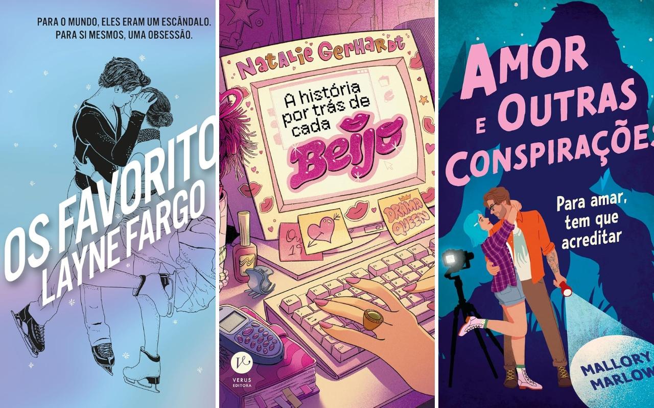 Imagem de capa dos livros Os favoritos, A história por trás de cada beijo e Amor e outras conspirações para matéria sobre romance.