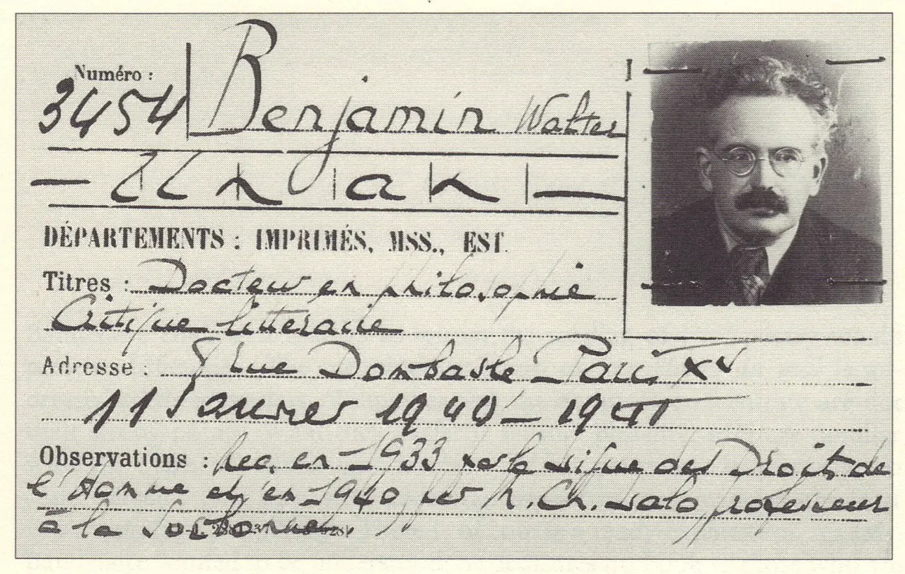 Imagem da inscrição de Walter Benjamin na Biblioteca Nacional da França