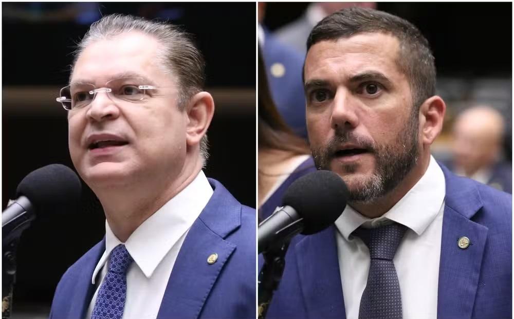 Os deputados Sóstenes Cavalcante (PL) e Carlos Jordy (PL) em plenário.