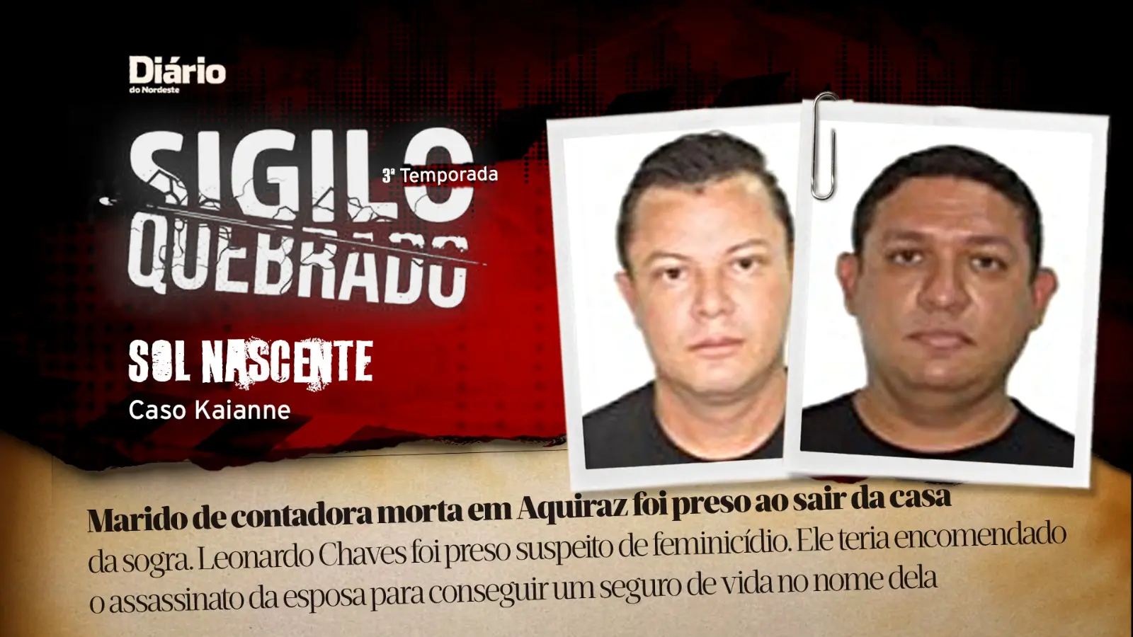 Montagem da capa do podcast Sigilo Quebrado com os rostos de Leonardo Chaves e Adriano Ribeiro